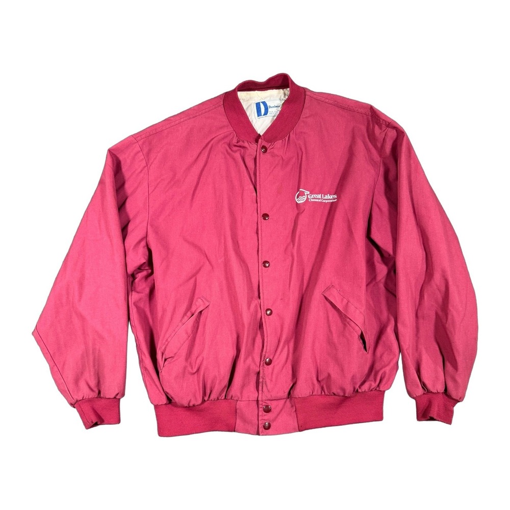 Vintage 80s Dunbrooke Pla-Jac Bomber Jacket Red Great Lakes Chemical Corp 2XL